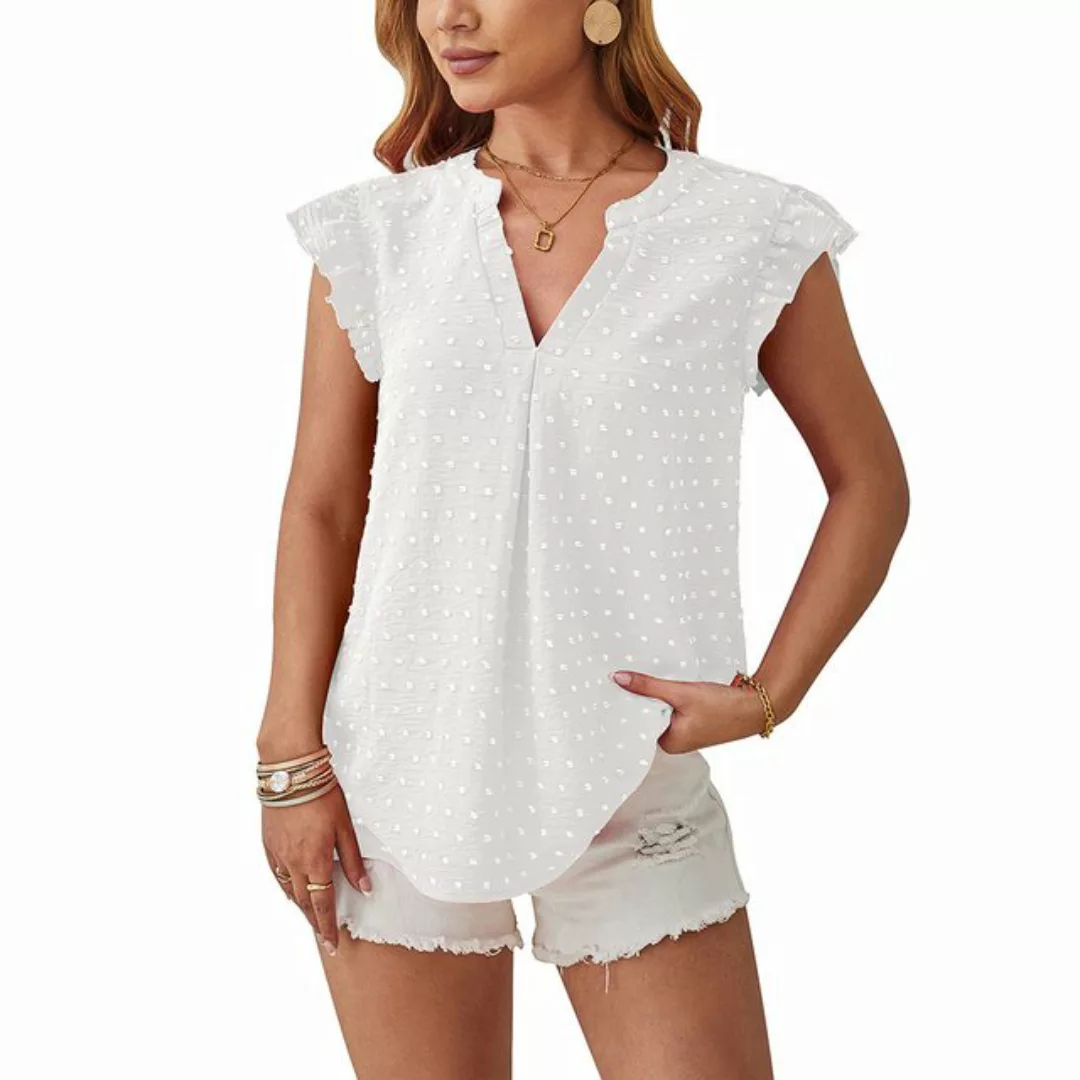 CHENIN T-Shirt Damen V-Ausschnitt aus gewebtem Jacquard mit Gestapelten Ärm günstig online kaufen