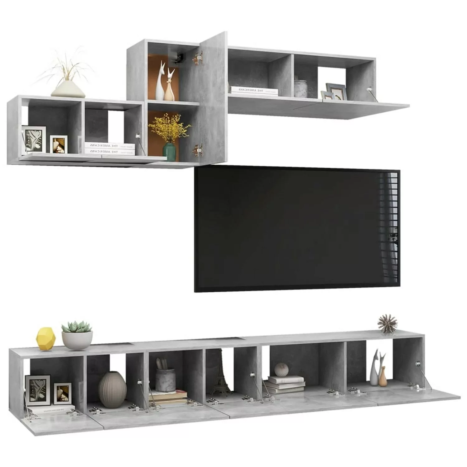 vidaXL TV-Schrank 6-tlg TV-Schrank-Set Betongrau Spanplatte günstig online kaufen