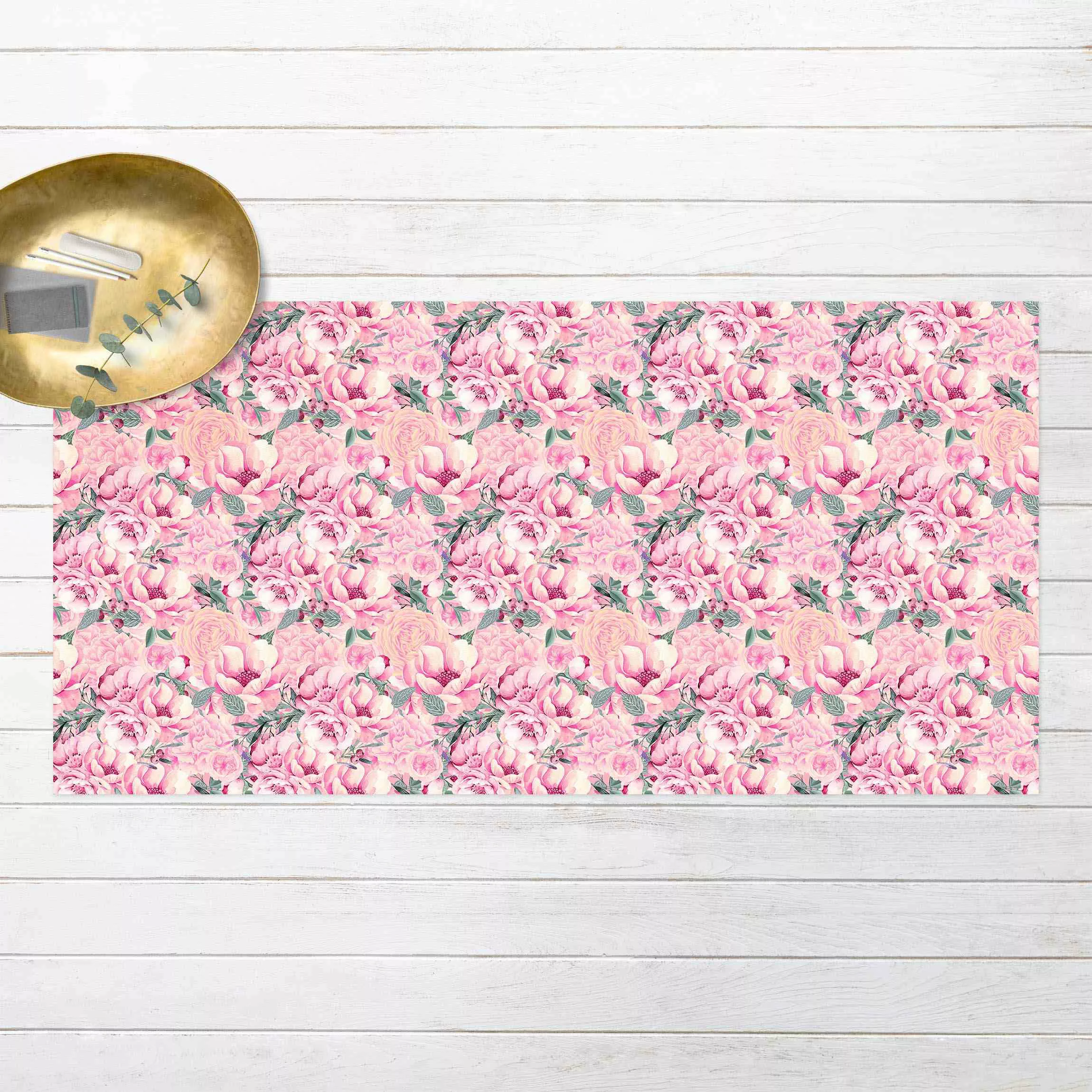 Vinyl-Teppich Rosa Blütentraum Pastell Rosen in Aquarell günstig online kaufen