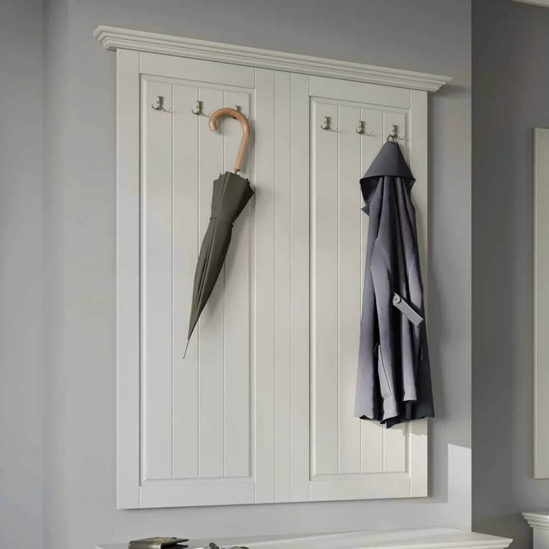 Garderobe Paneel Massivholz weiss in Weiß 108 cm breit - 134 cm hoch günstig online kaufen