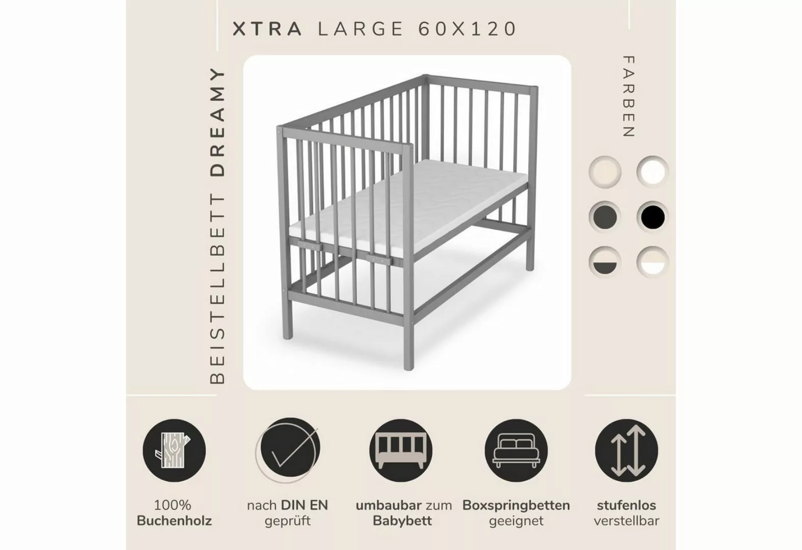 Sämann Beistellbett 60x120 cm - für Boxspringbetten & normale Betten, stufe günstig online kaufen