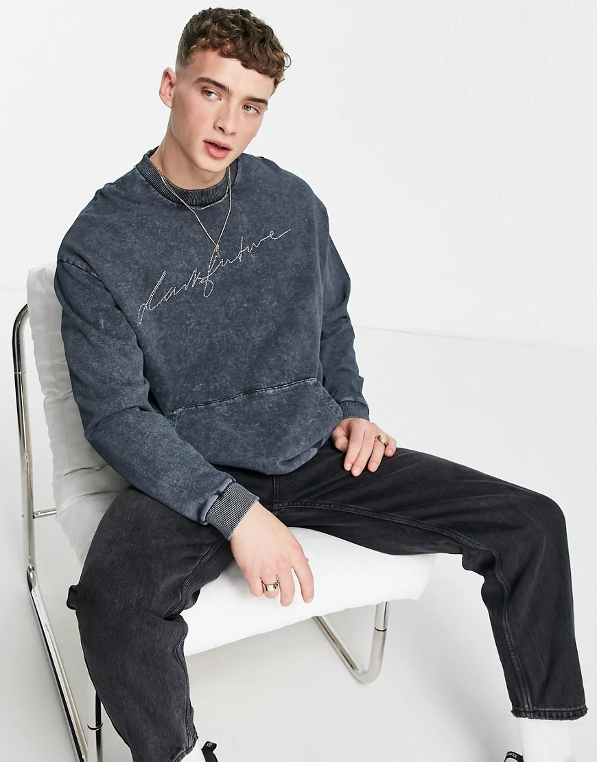 ASOS – Dark Future – Oversize-Sweatshirt in verwaschenem Schwarz mit Logo a günstig online kaufen