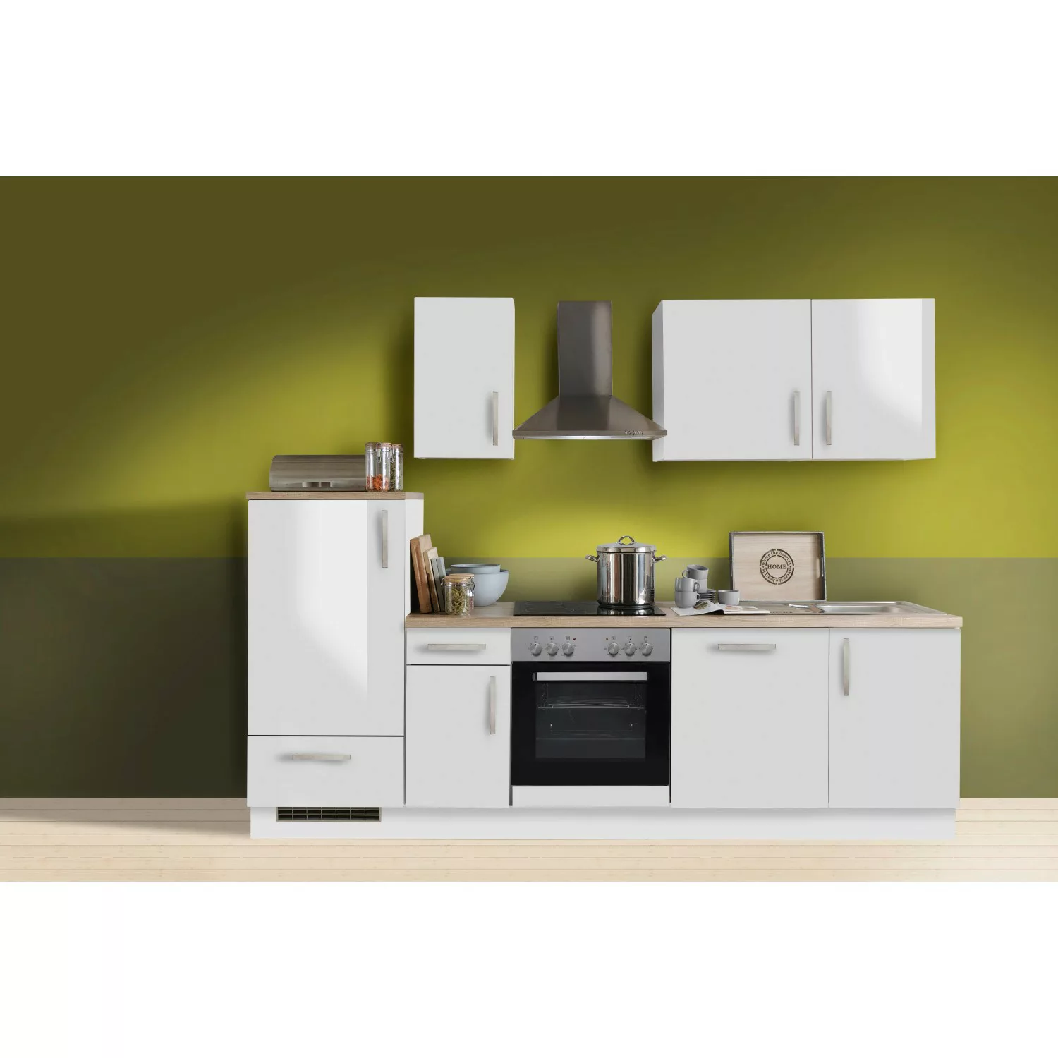 Menke Küchenzeile/Küchenblock White Premium 270 cm Lack Weiß Hochglanz-Aste günstig online kaufen