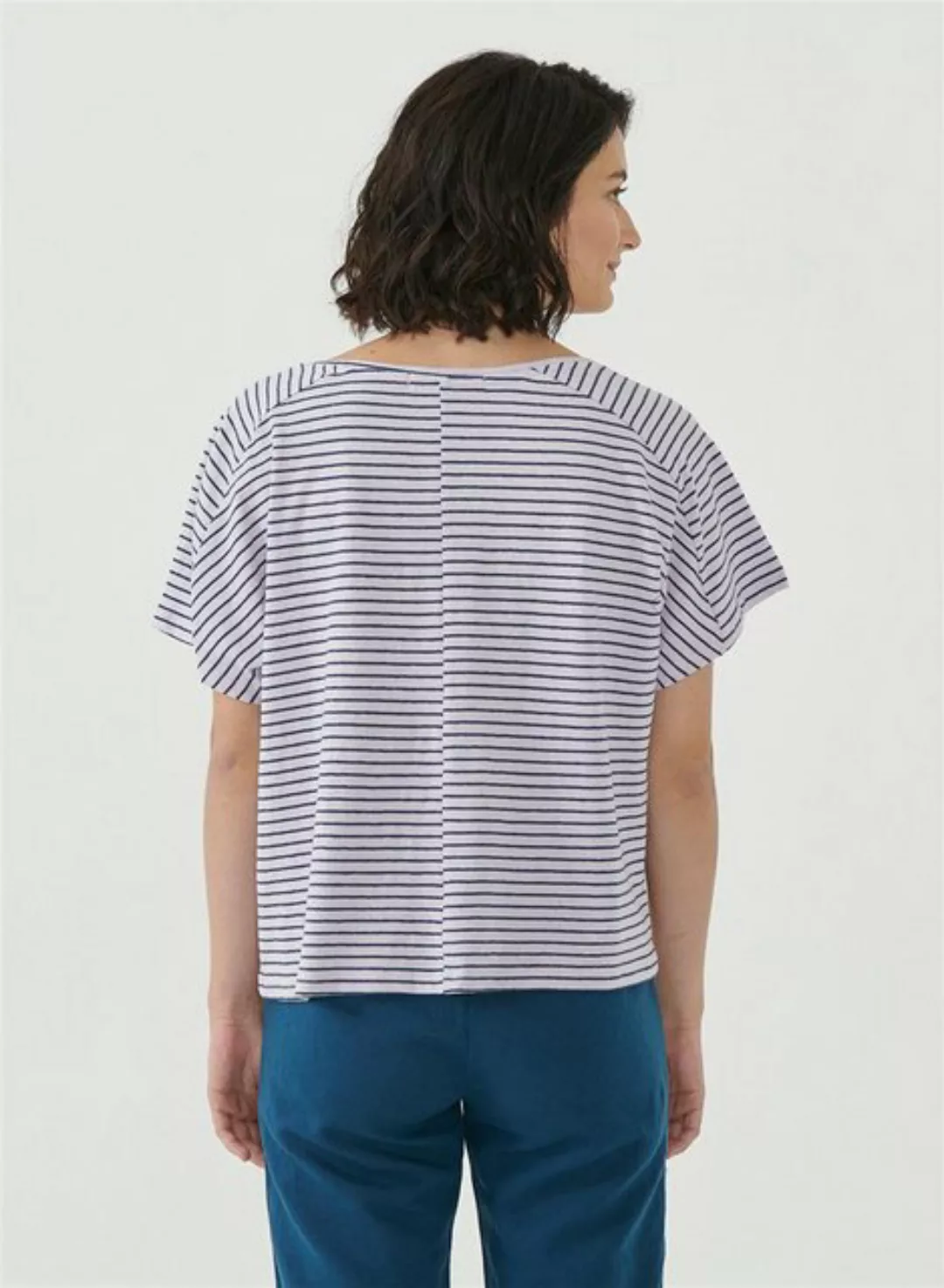 ORGANICATION T-Shirt Women's Striped T-Shirt in Lavender Fog/Navy günstig online kaufen