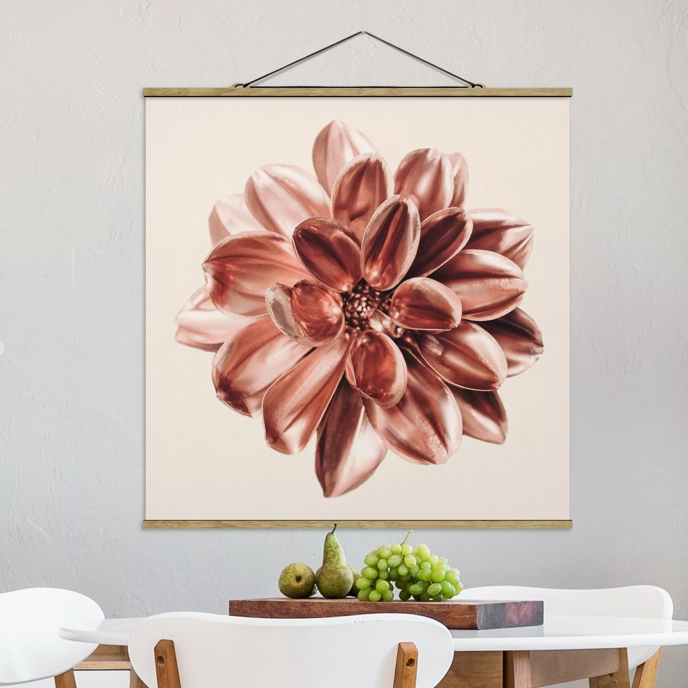 Stoffbild mit Posterleisten Dahlie Rosegold Rosa Zentriert günstig online kaufen