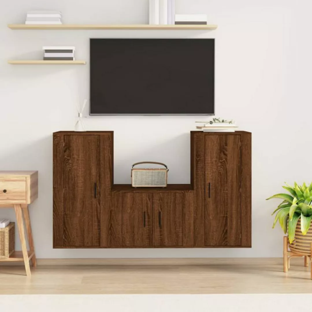 vidaXL TV-Schrank 3-tlg TV-Schrank-Set Braun Eichen-Optik Spanplatte TV-Low günstig online kaufen