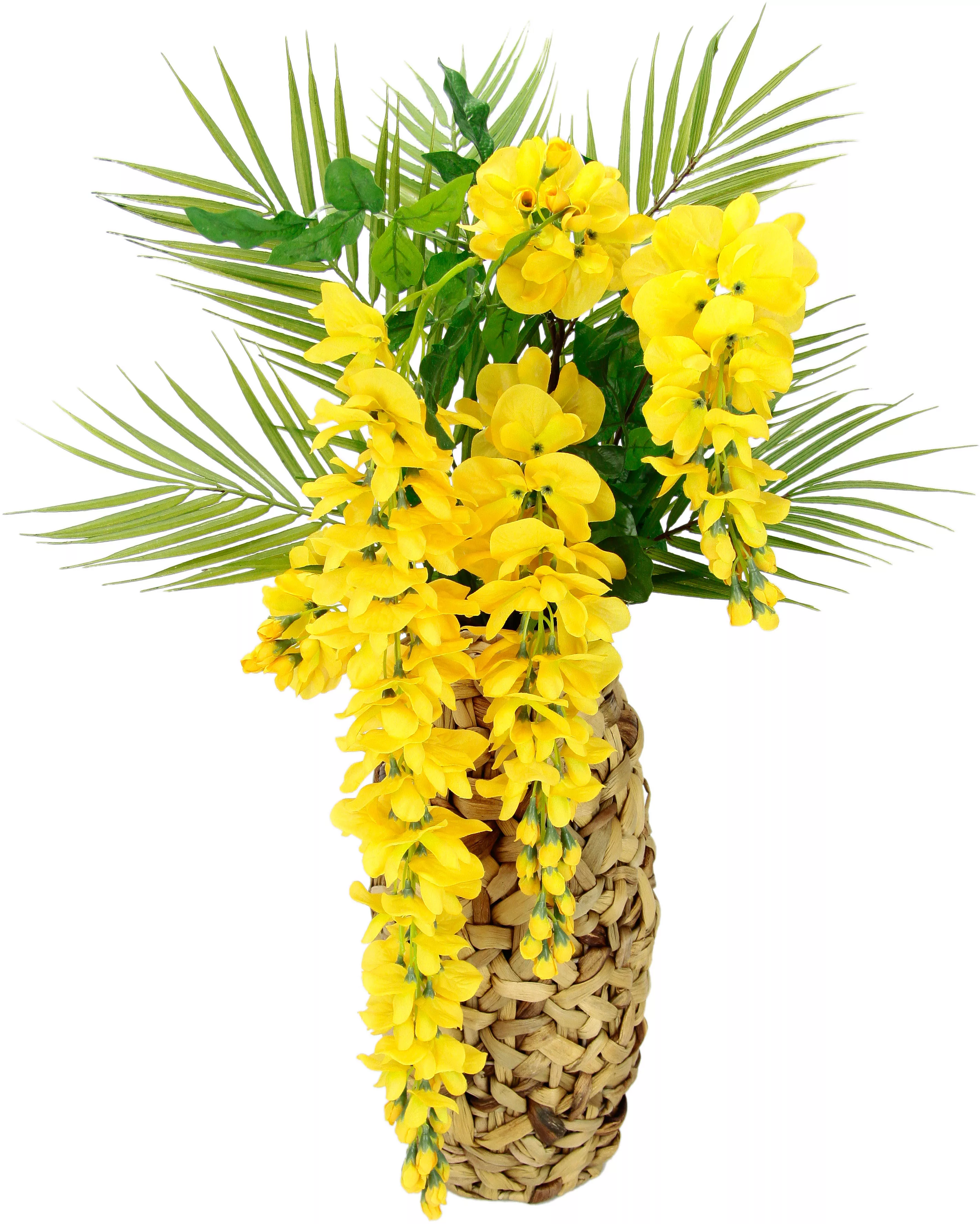 I.GE.A. Kunstblume "Blumenarrangement Goldregen mit Palmenzweige", Vase aus günstig online kaufen