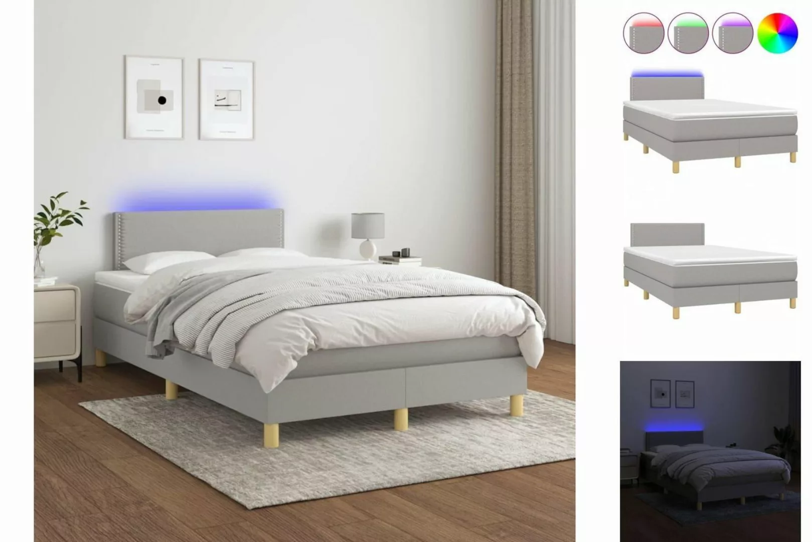 vidaXL Bettgestell Boxspringbett mit Matratze LED Hellgrau 120x200 cm Stoff günstig online kaufen