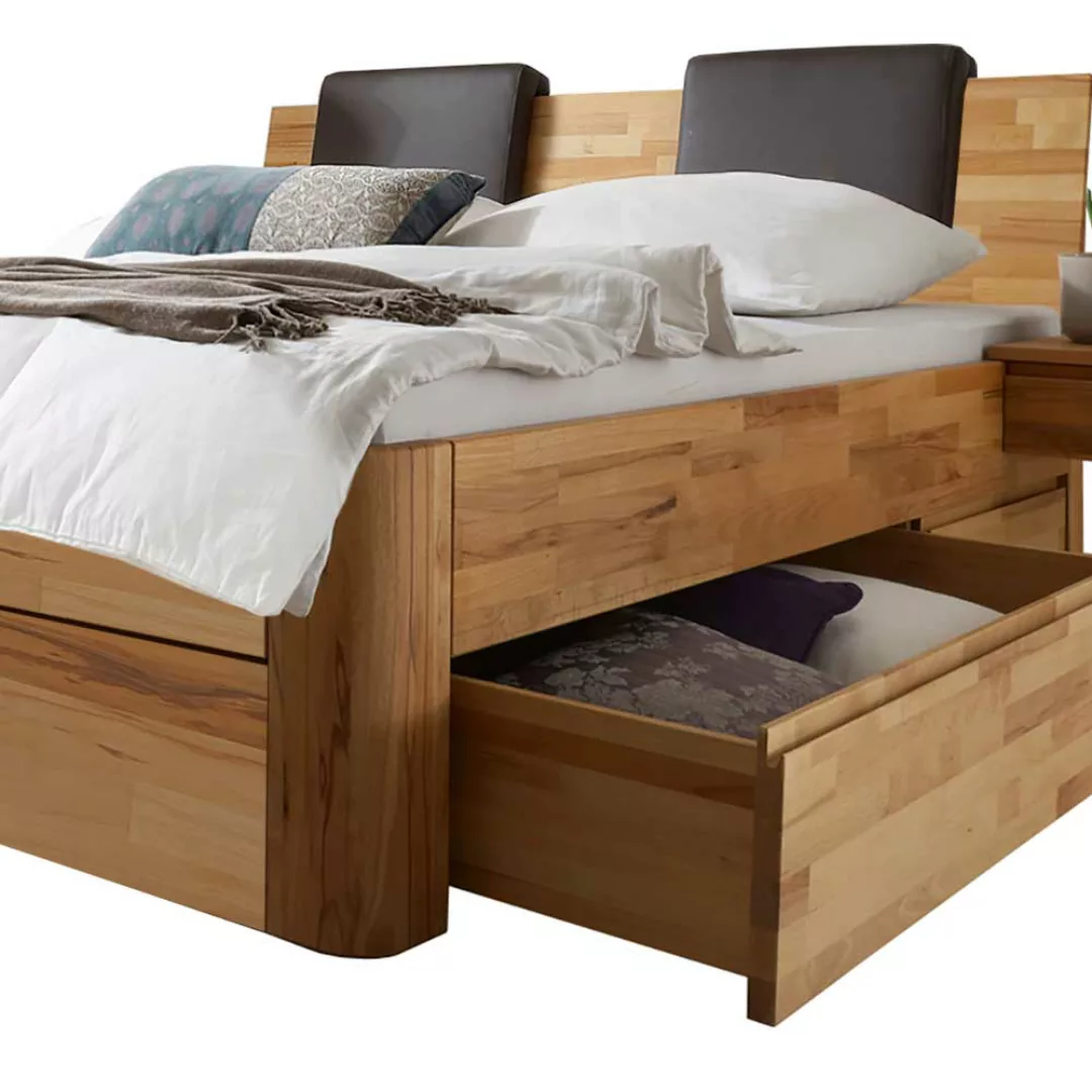 Bett mit Schubladen aus Kernbuche Massivholz 100 cm hoch günstig online kaufen