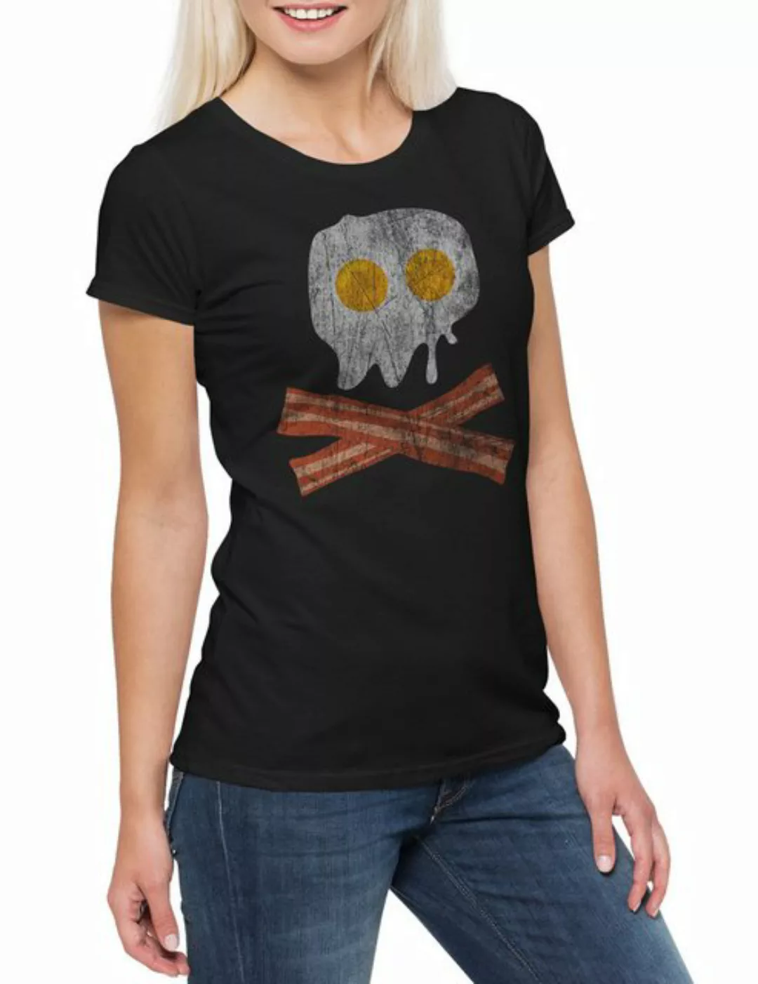 Urban Backwoods Print-Shirt Bacon & Egg Skull Damen T-Shirt Spiegelei Bones günstig online kaufen