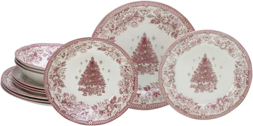 CreaTable Teller-Set »Tannenbaum Rot, Tellerset 12-tlg«, (Set, 12 tlg.), Ta günstig online kaufen