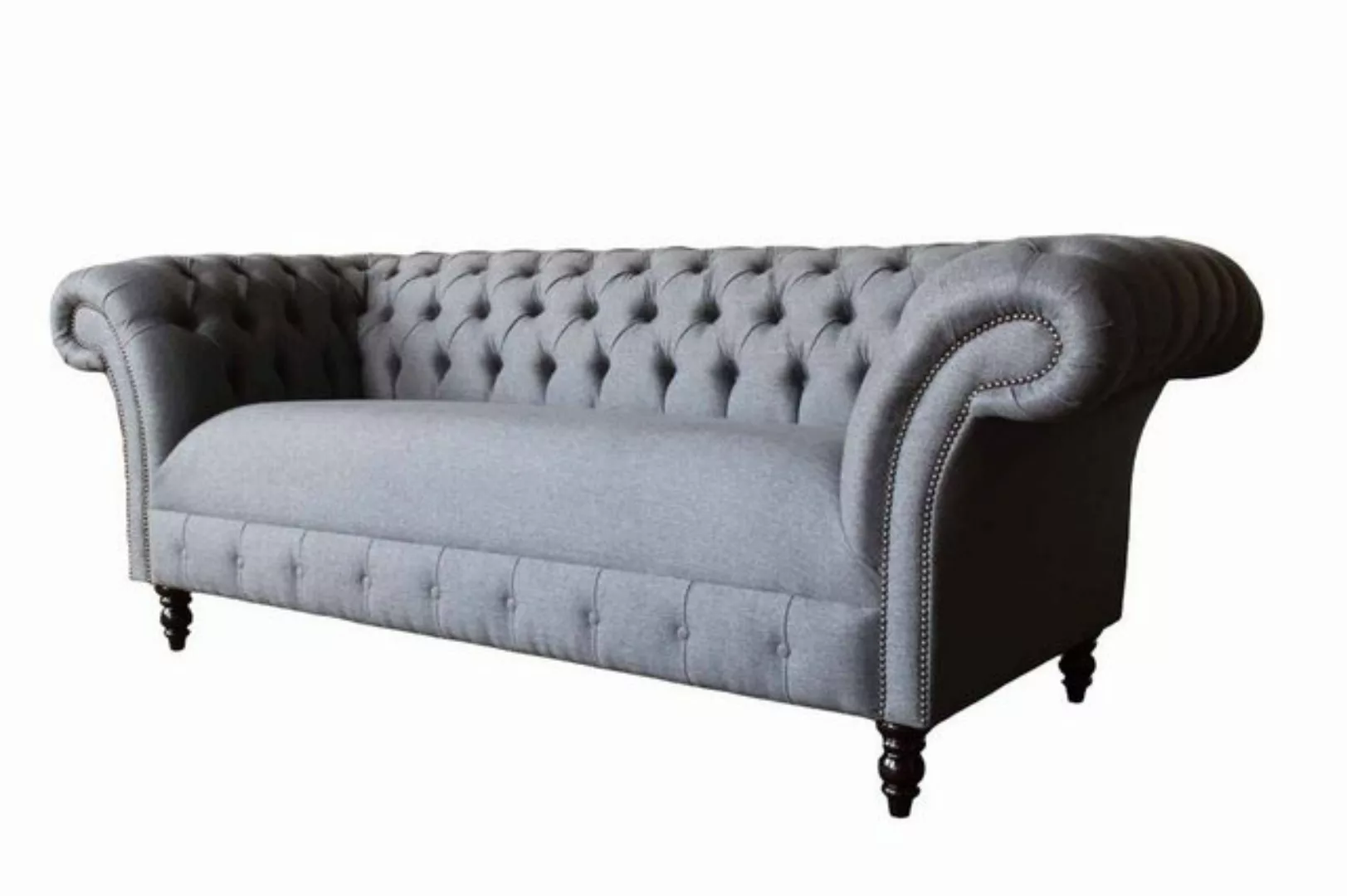 JVmoebel Chesterfield-Sofa SOFA 3 SITZER GRAU WOLLE CHESTERFIELD SOFA STOFF günstig online kaufen