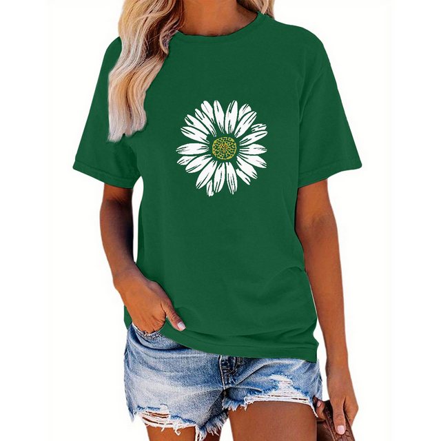 PYL Kurzarmbluse Damen Sommer Kurzarmbluse Sonnenblume Print-Shirt Casual T günstig online kaufen