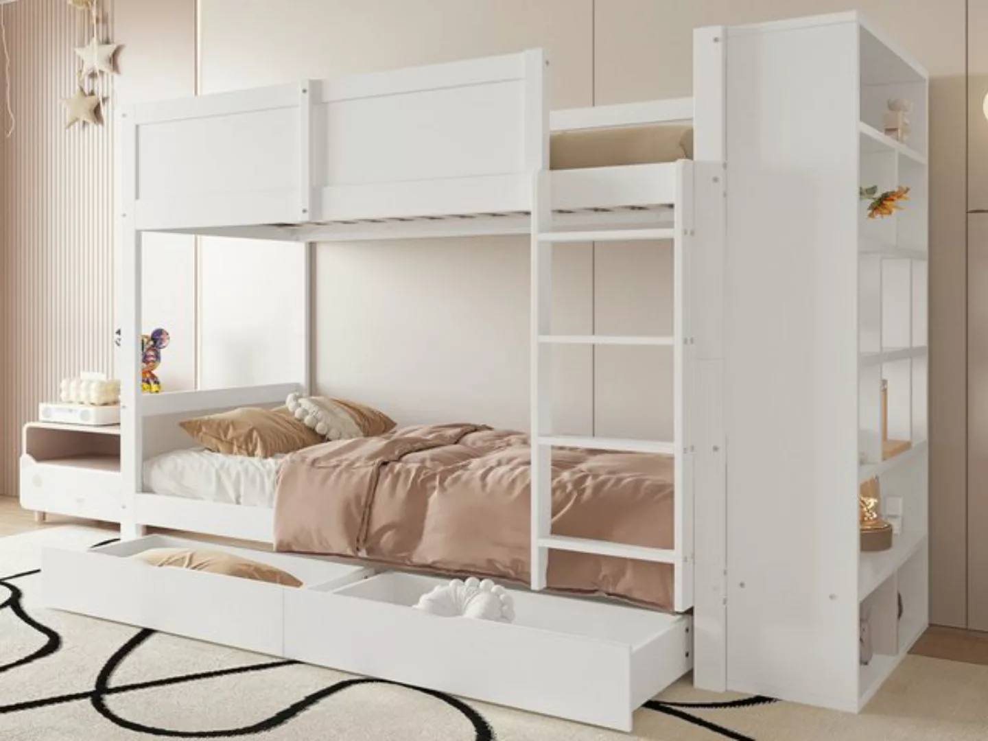 SeedWave Etagenbett Holz Etagenbett mit Großem Schrank und Schubladen, 90x2 günstig online kaufen