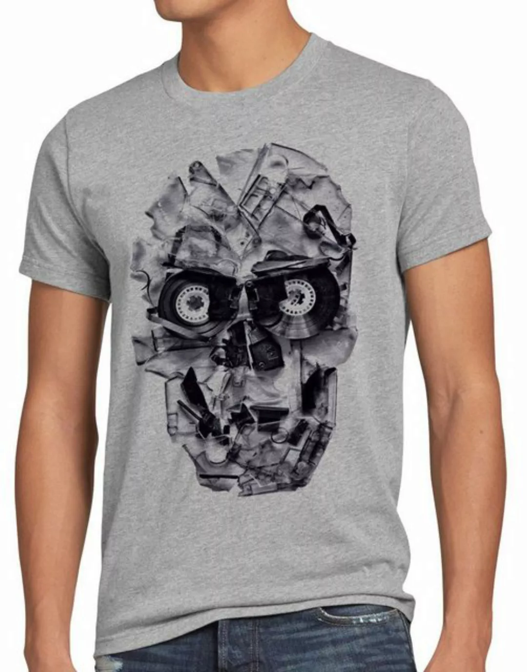 Print-Shirt Herren T-Shirt DJ Totenkopf tape kassette vinyl 80er 90er disko günstig online kaufen