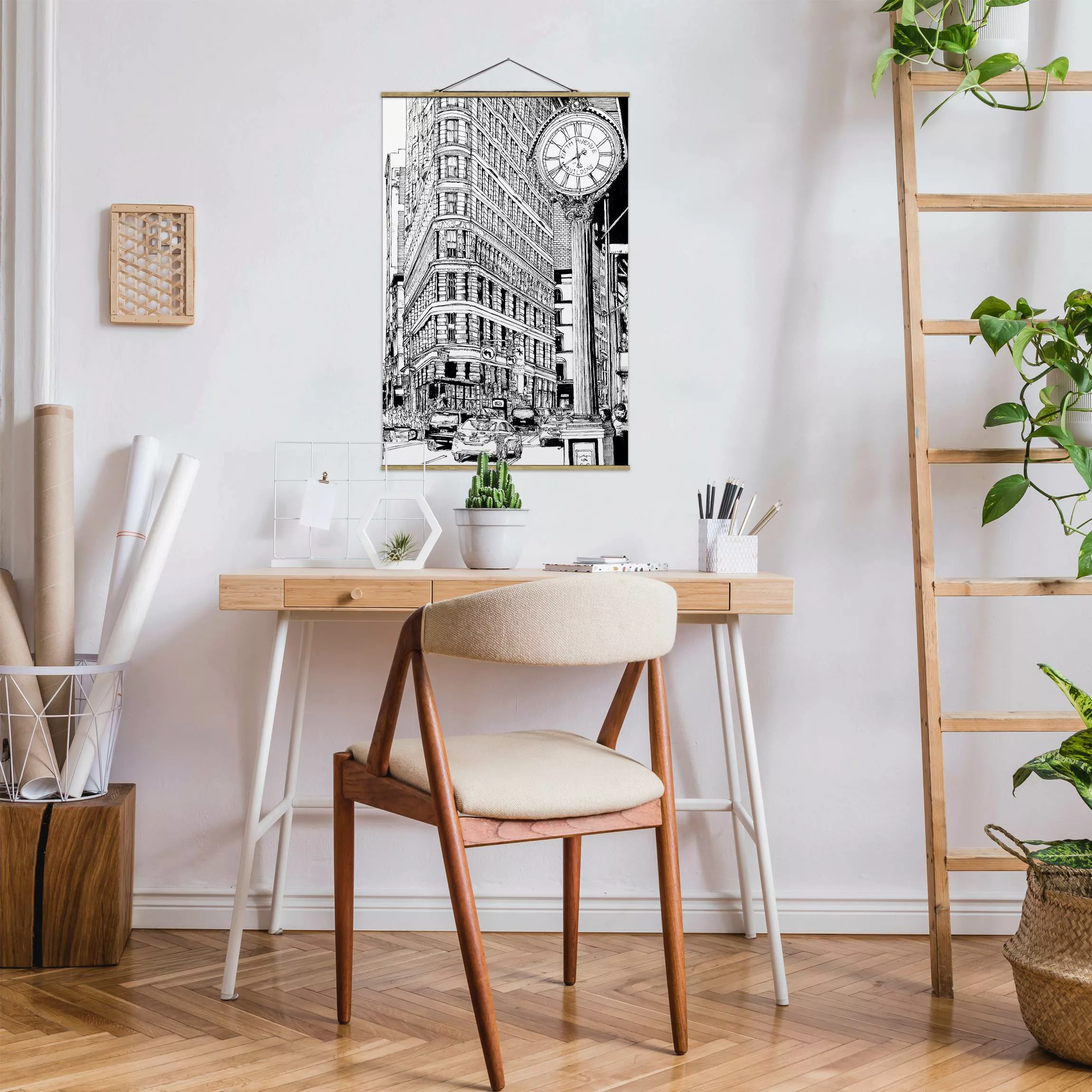 Stoffbild Architektur mit Posterleisten - Hochformat Stadtstudie - Flatiron günstig online kaufen