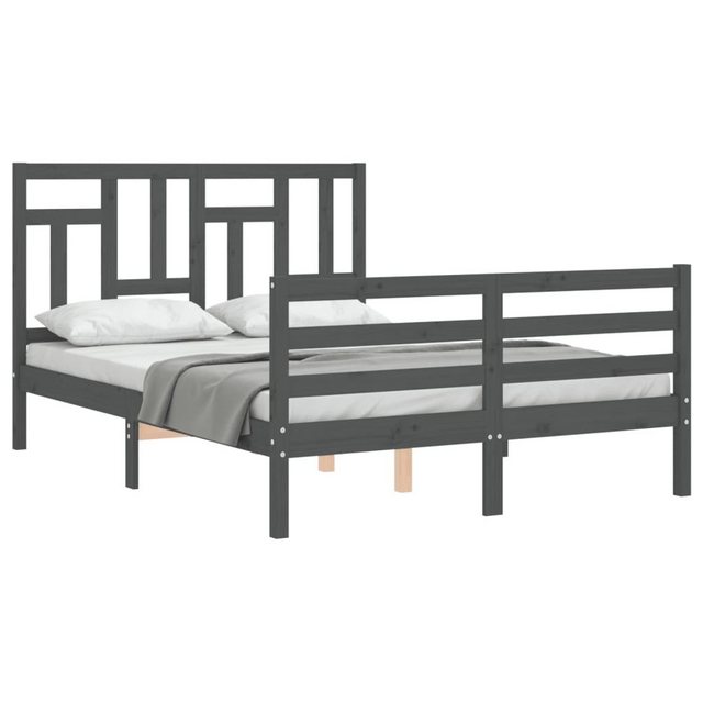 vidaXL Bett Massivholzbett mit Kopfteil Grau 140x190 cm günstig online kaufen