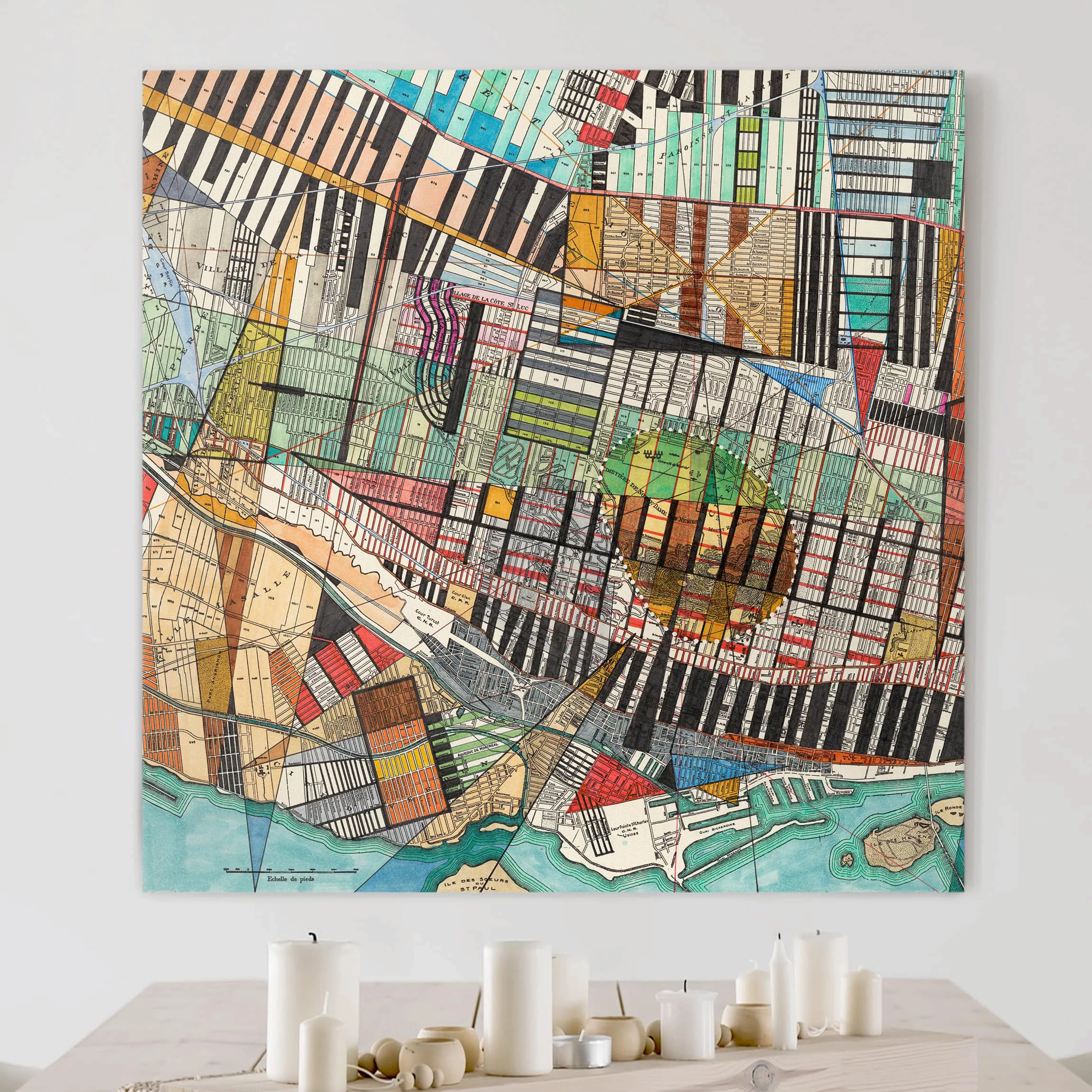 Leinwandbild Stadtplan - Quadrat Moderne Karte von Montreal günstig online kaufen