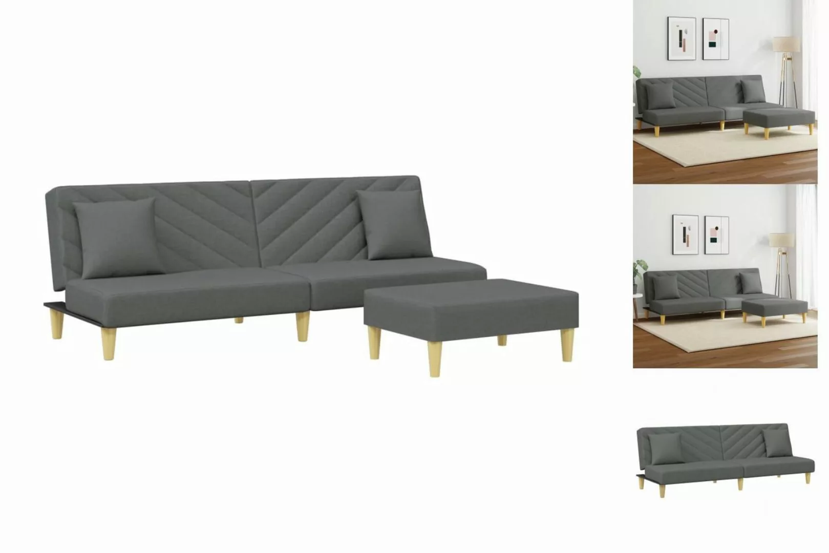 vidaXL Sofa Schlafsofa 2-Sitzer mit Kissen und Fußhocker Dunkelgrau Stoff günstig online kaufen