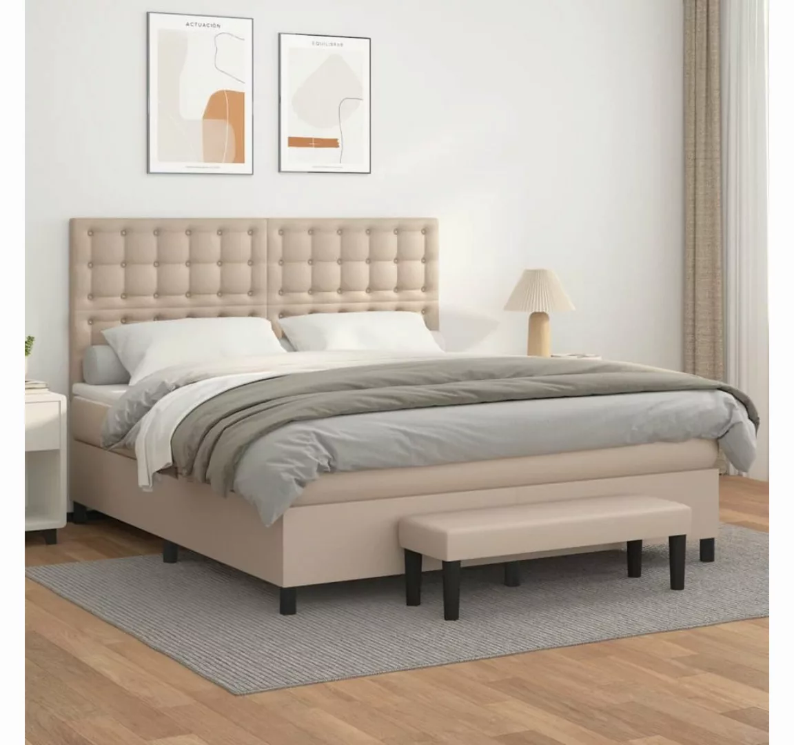 vidaXL Boxspringbett Boxspringbett mit Matratze und Fusshocker Kunstleder ( günstig online kaufen