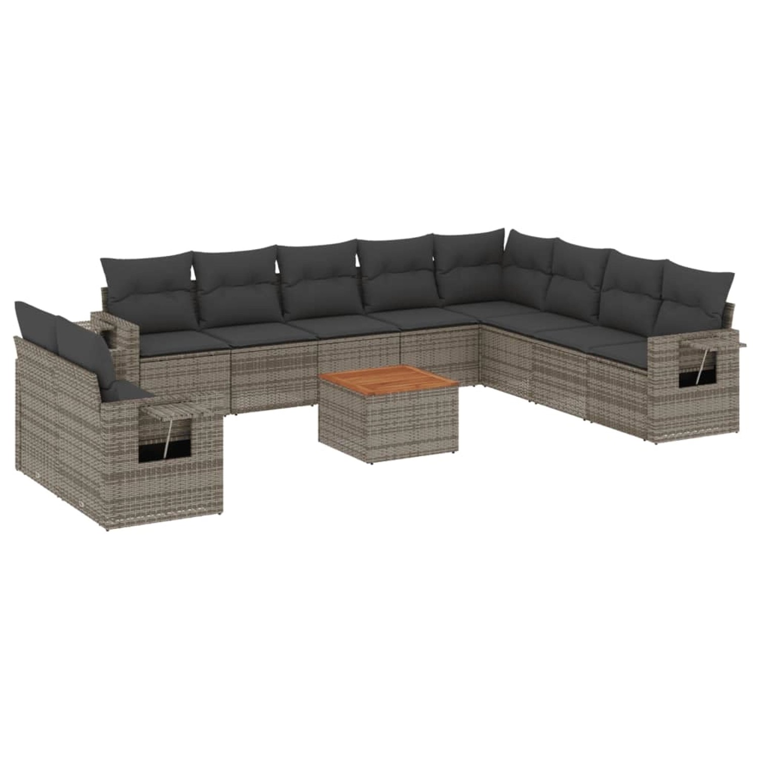 vidaXL 11-Tlg Garten-Sofagarnitur mit Kissen Grau Poly Rattan 3256970 günstig online kaufen