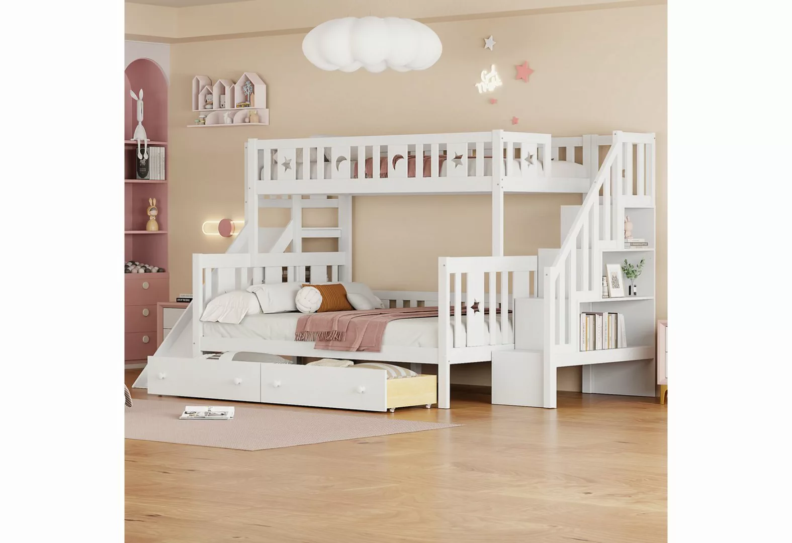 OKWISH Etagenbett Kinderbett mit Sicherheitstreppe, 2 großen Schubladen und günstig online kaufen