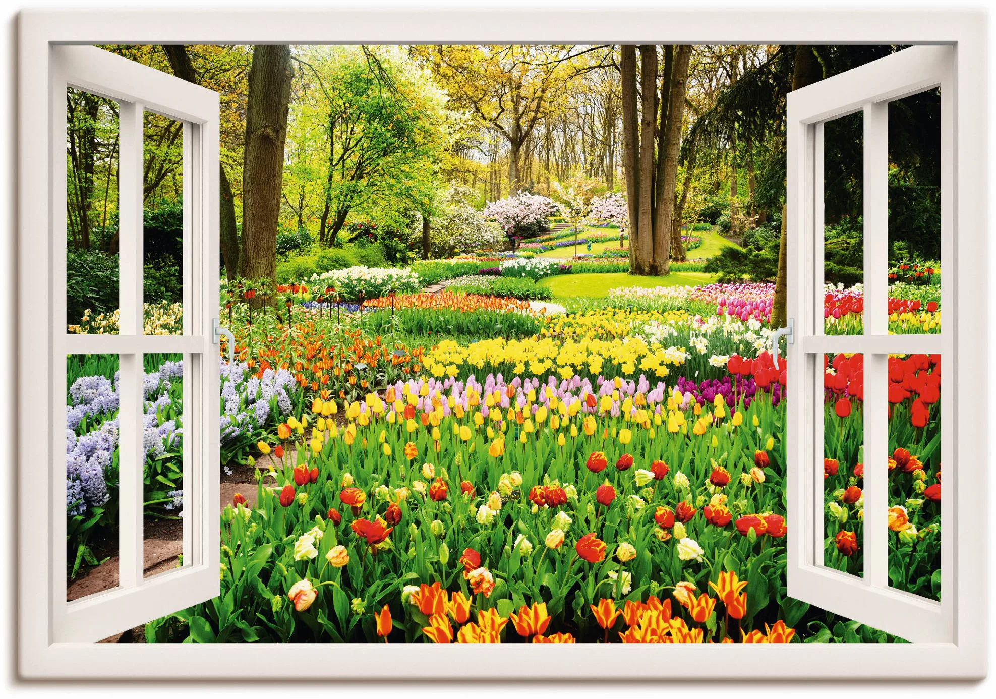 Artland Wandbild »Fensterblick Tulpen Garten Frühling«, Fensterblick, (1 St günstig online kaufen