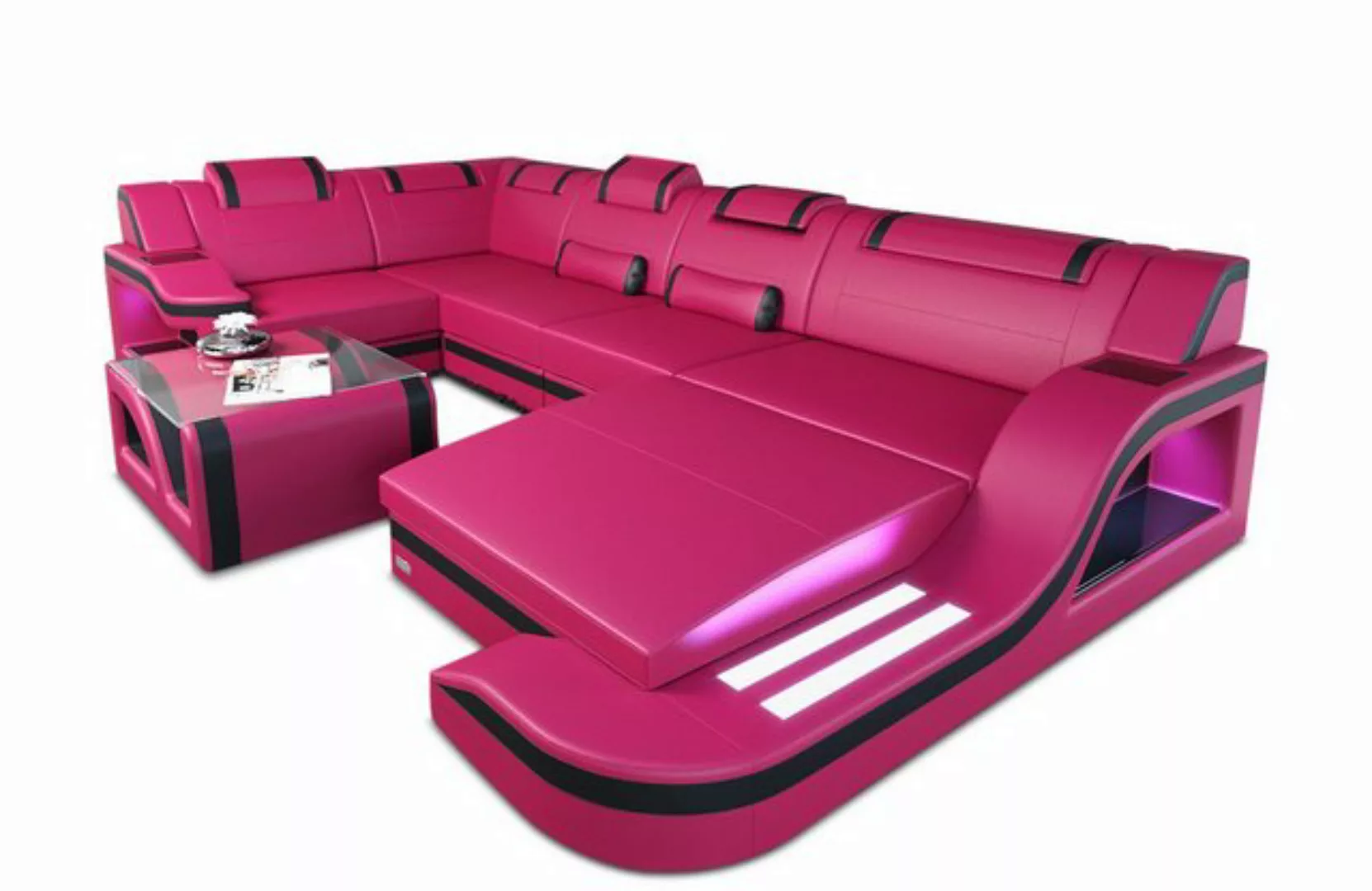 Sofa Dreams Wohnlandschaft Sofa Ledercouch Leder Palermo U Form Ledersofa, günstig online kaufen