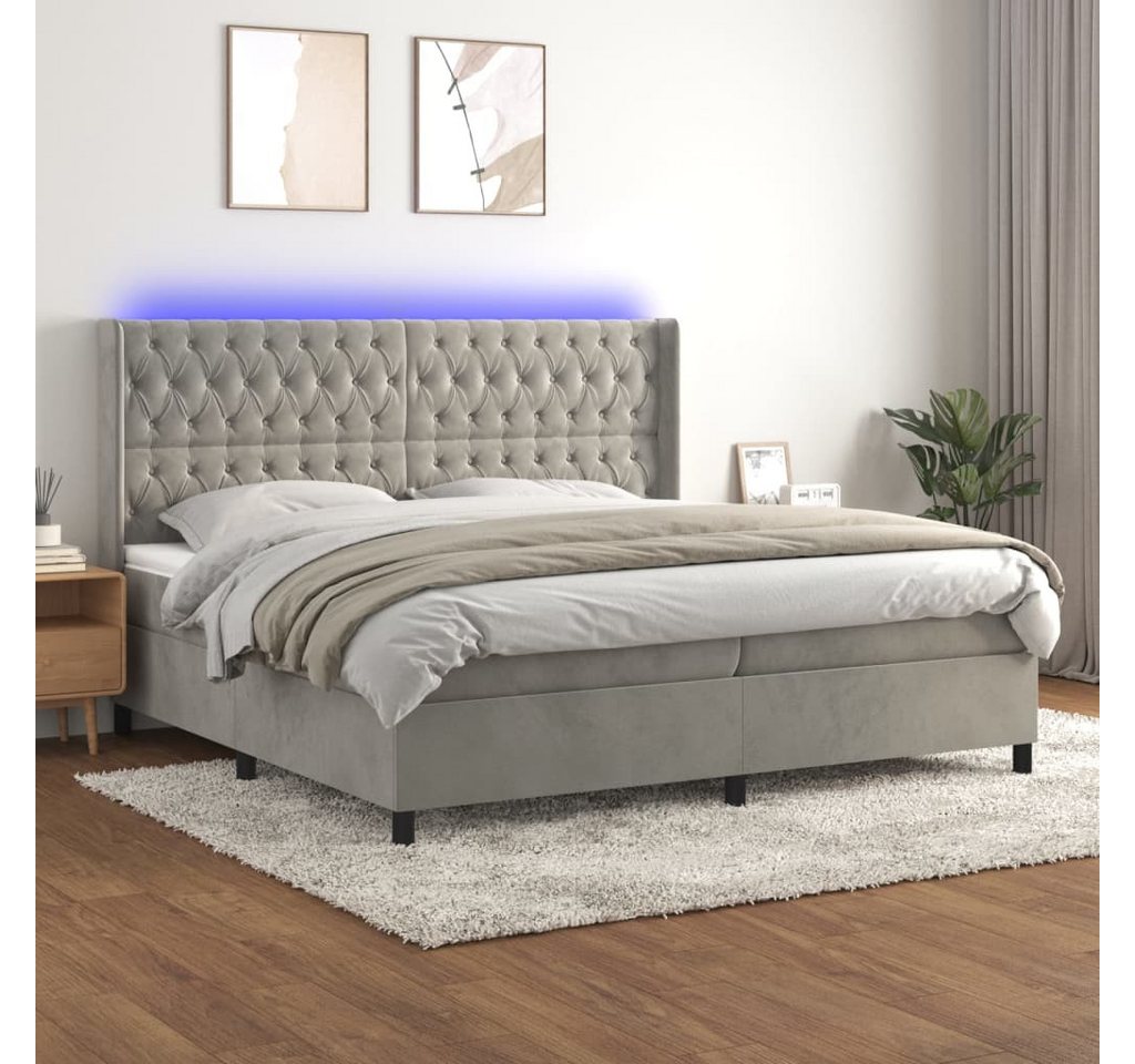 vidaXL Boxspringbett Boxspringbett mit Matratze LED Hellgrau 200x200 cm Sam günstig online kaufen