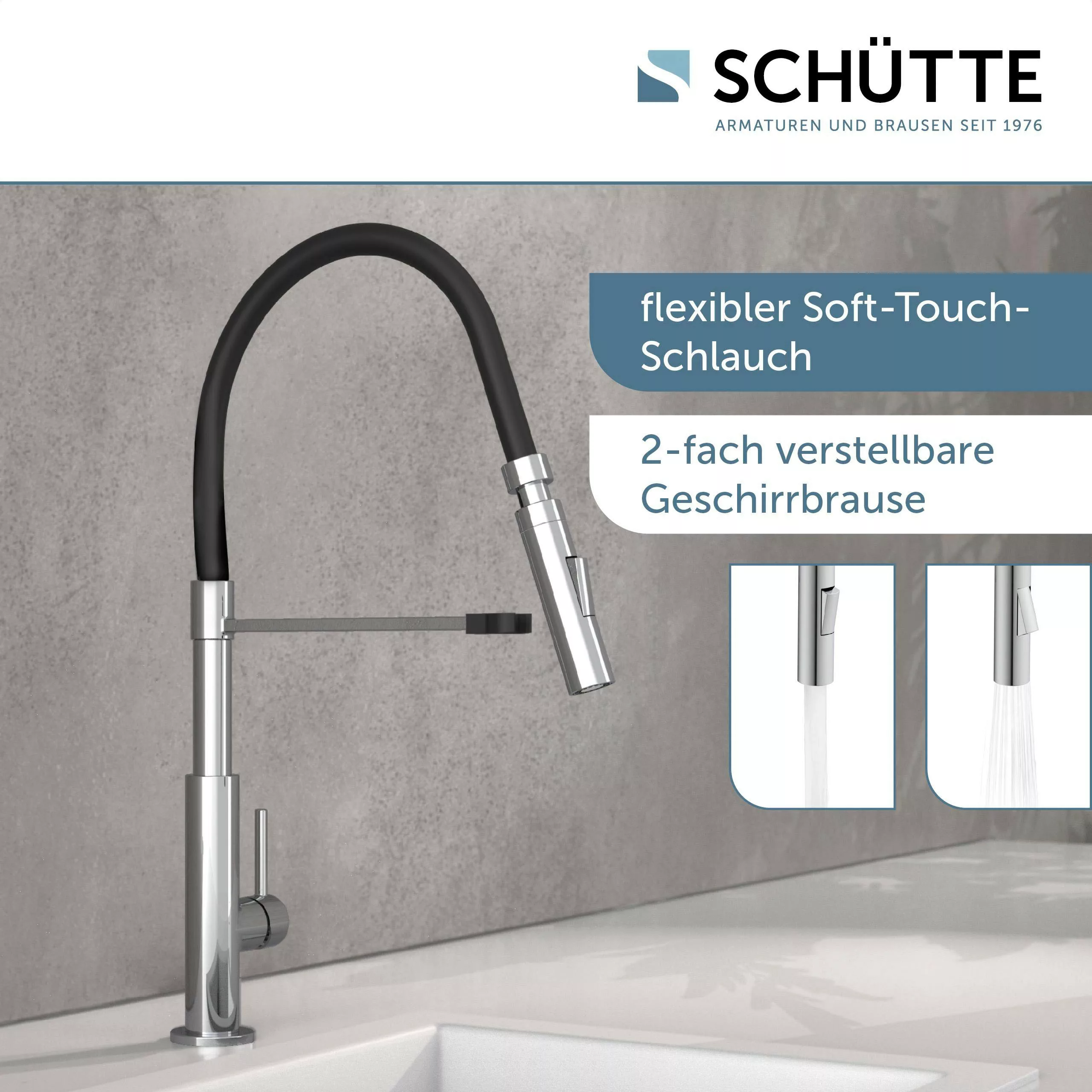 Schütte Spültischarmatur mit Soft-Touch Schlauch Stilo Chrom-Schwarz günstig online kaufen