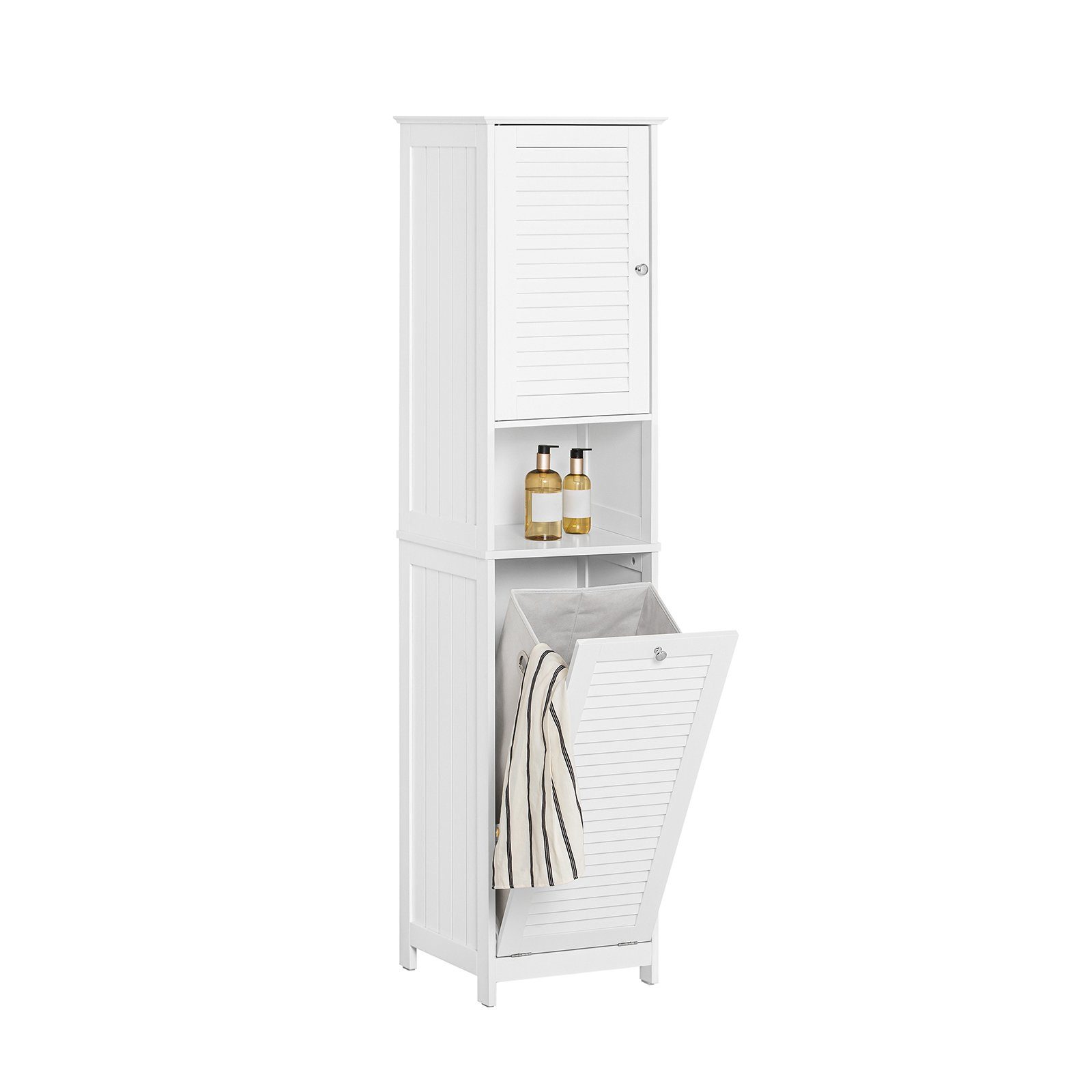 SoBuy Hochschrank mit ausklappbarem Wäschesack Holz Weiß BZR124-W günstig online kaufen
