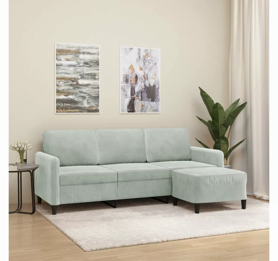 vidaXL Sofa 3-Sitzer-Sofa mit Hocker 180 cm Samt, Hellgrau günstig online kaufen