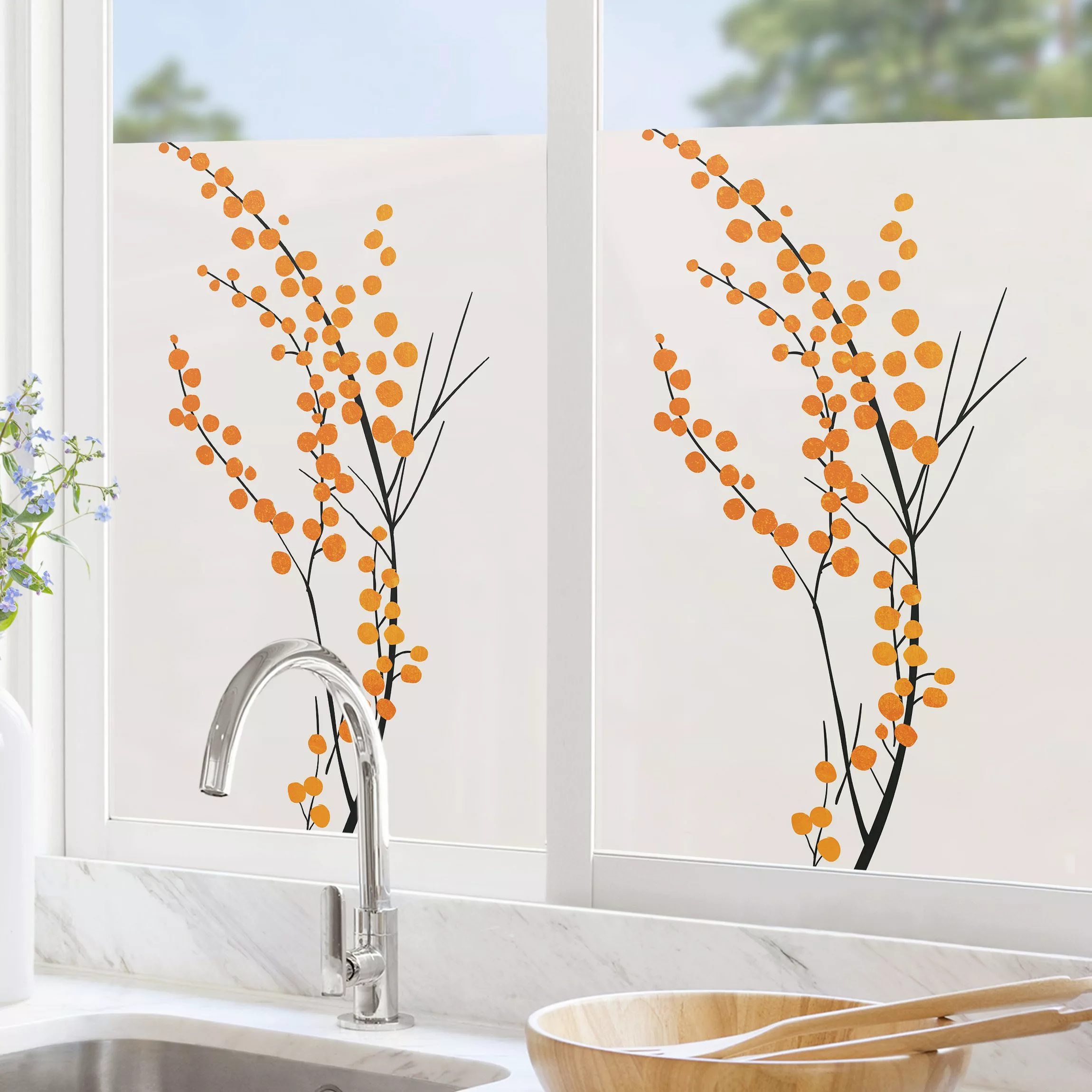 Fensterfolie Grafische Pflanzenwelt - Beeren Orange günstig online kaufen