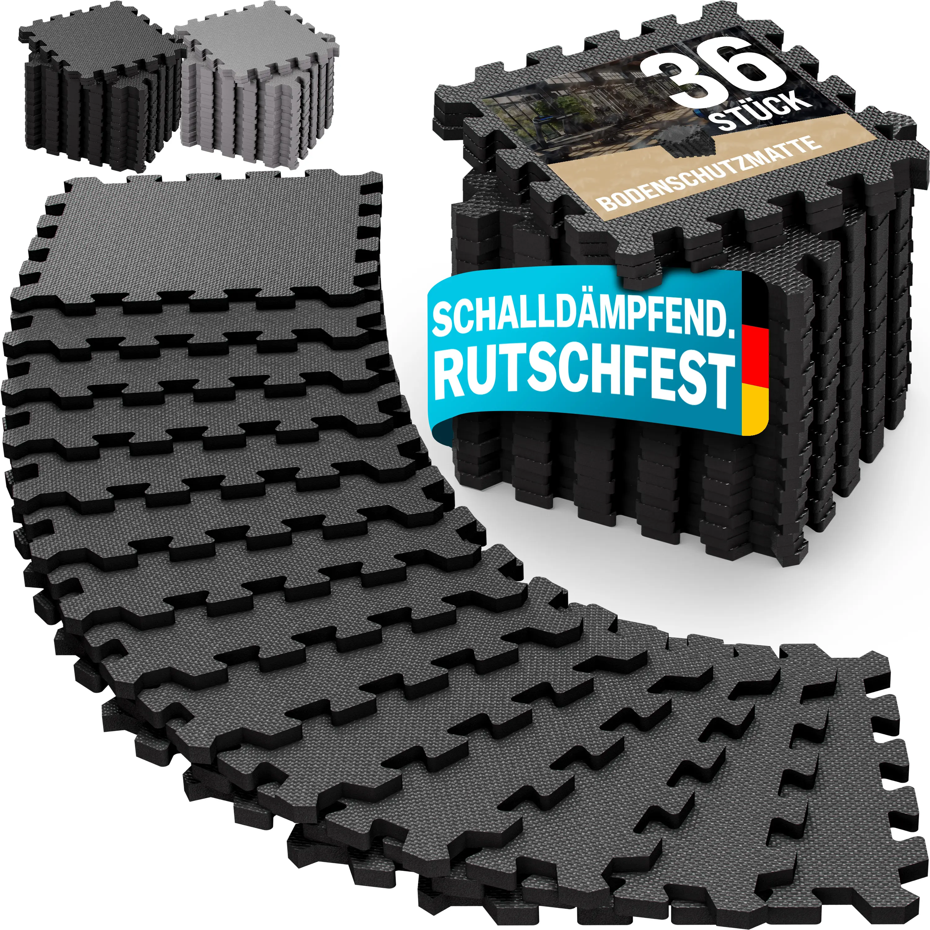 Bodenschutz-/Puzzlematten 36er-Set Schwarz 175x175x1cm günstig online kaufen