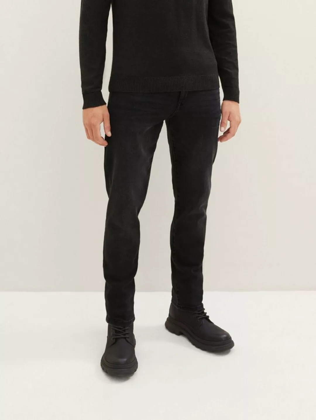 Tom Tailor Herren Jeans JOSH - Slim Fit - Schwarz - Used Dark Stone Black D günstig online kaufen