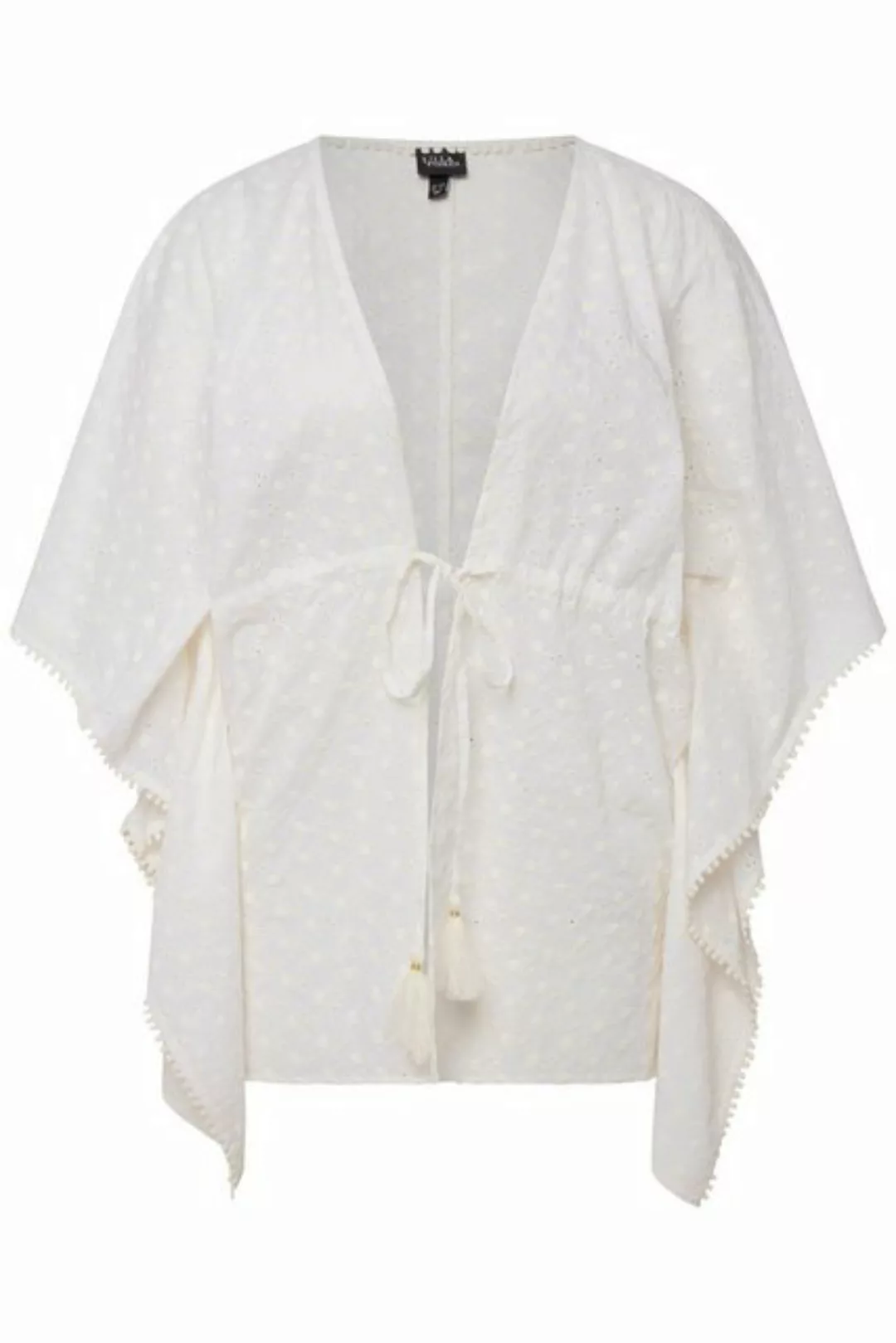 Ulla Popken Tunika Kimono-Bluse Lochspitze Oversized 3/4-Arm Quasten günstig online kaufen