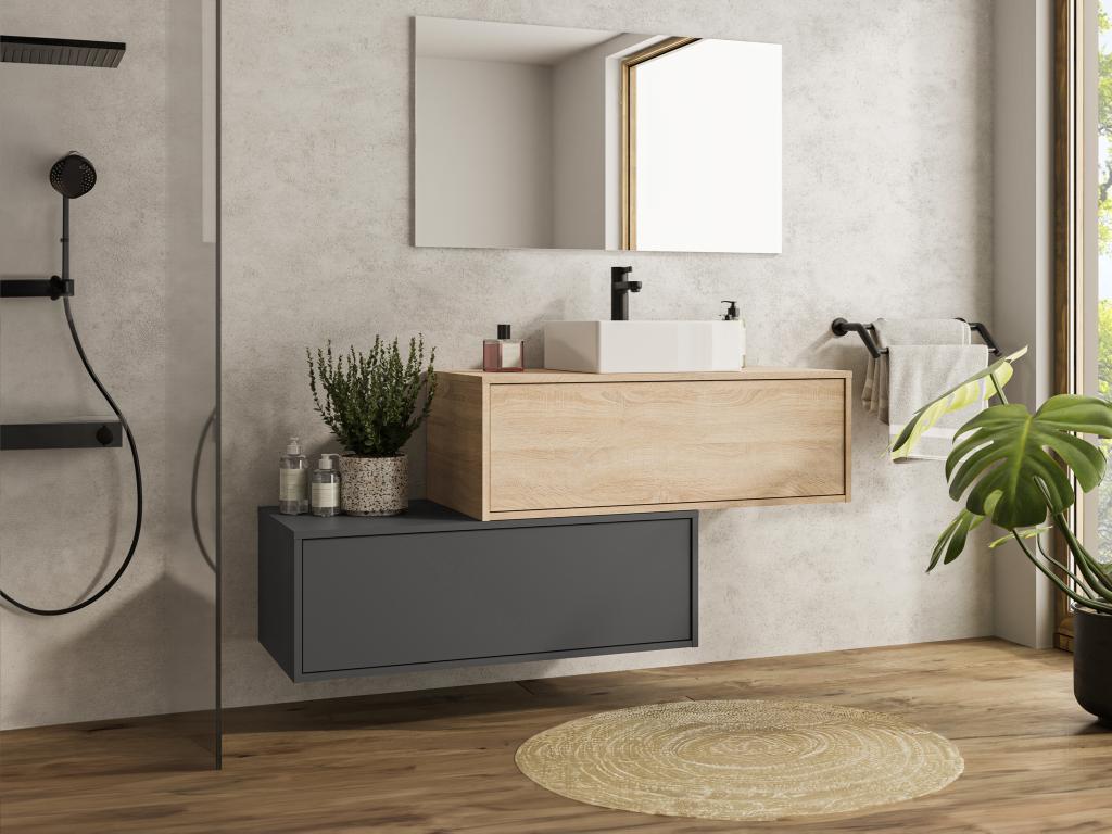 Waschbeckenunterschrank hängend mit Einzelwaschbecken & zwei Schubladen - N günstig online kaufen