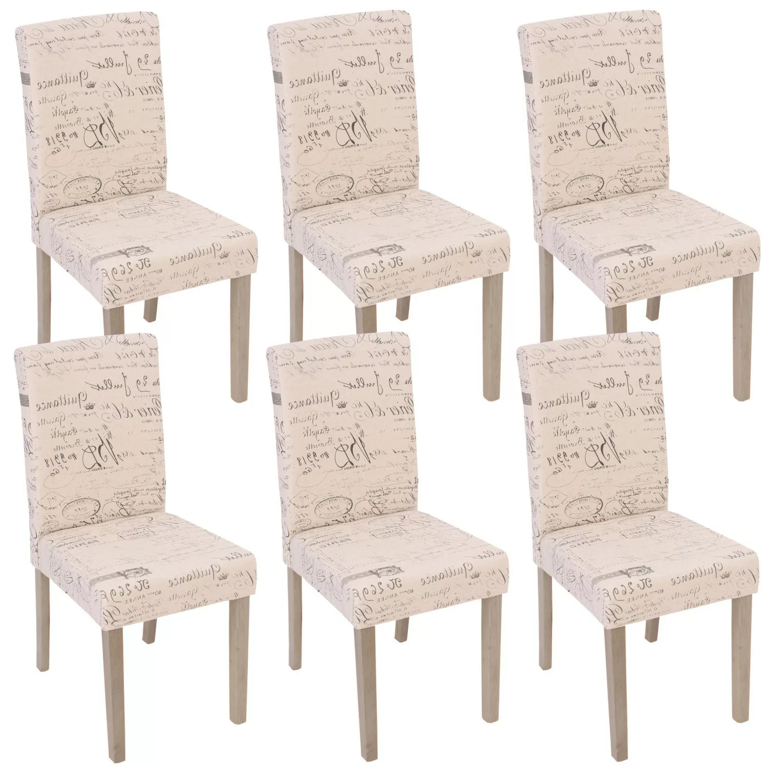 MCW Esszimmerstuhl Littau Schrift 6er-Set Textil mit Schriftzug Creme Beine günstig online kaufen