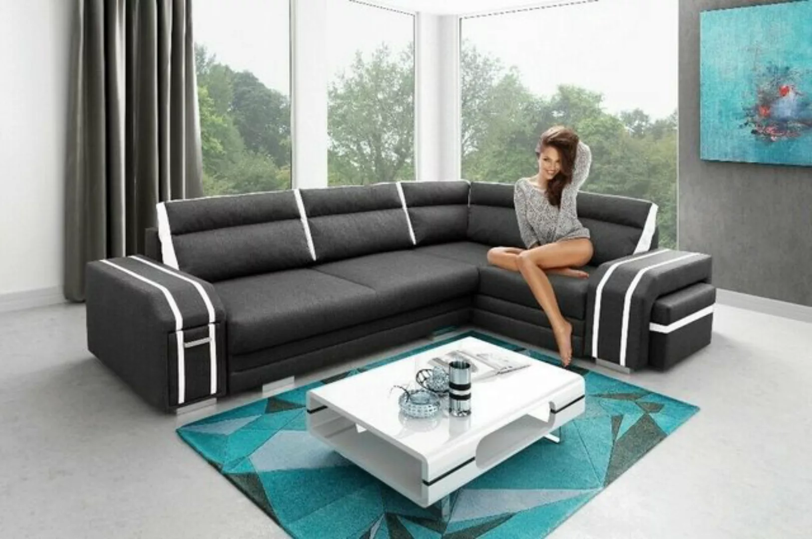 JVmoebel Ecksofa, Polstersofa Loungesofa Couch Sitzgruppe Wohnzimmer Kissen günstig online kaufen