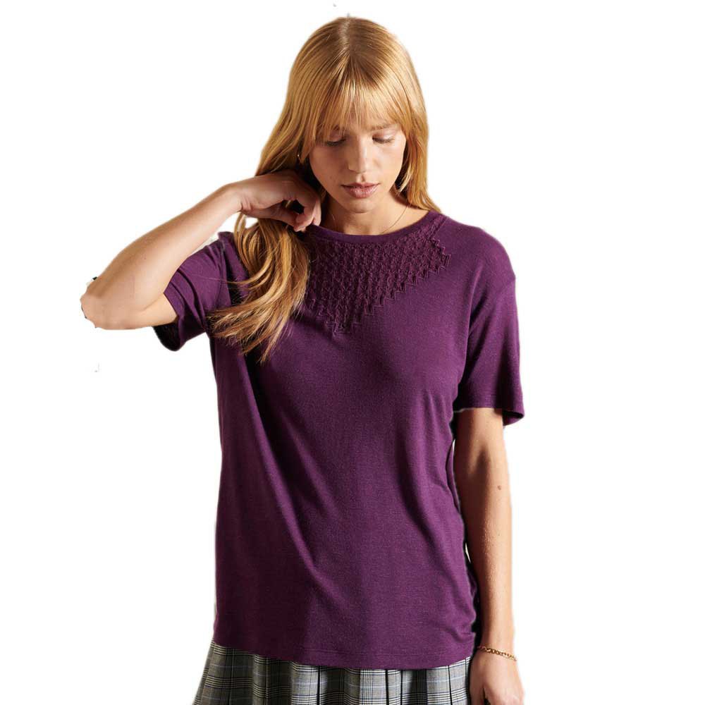 Superdry Chevron Lace Jersey Kurzarm Bluse XS Vintage Smoke Purple günstig online kaufen