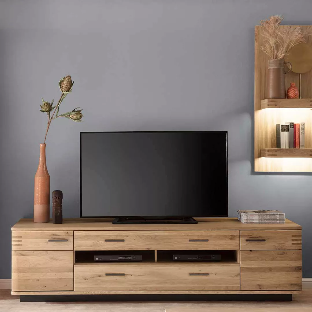 TV Unterschrank in Balkeneiche Bianco furniert 210 cm breit günstig online kaufen