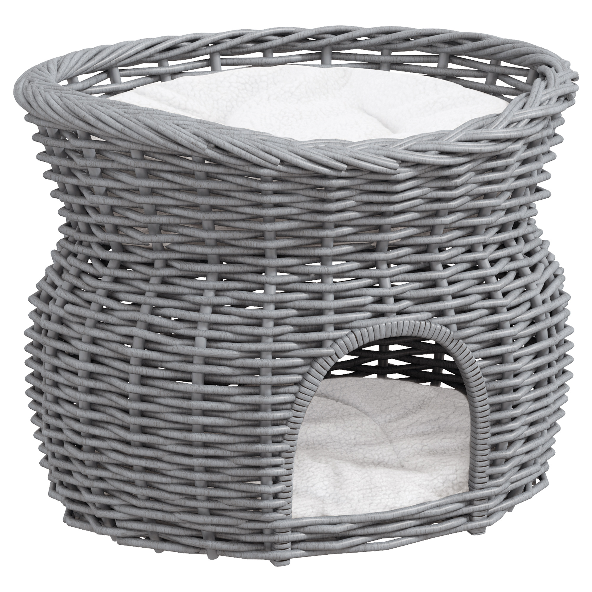 PawHut Rattan Katzenkorb elegante Katzenhütte mit Kissen und Liegedach Haus günstig online kaufen