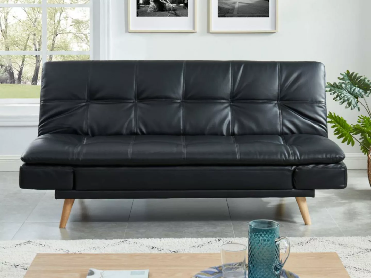 Schlafsofa Klappsofa 3-Sitzer - Kunstleder - Schwarz - ZARINA günstig online kaufen