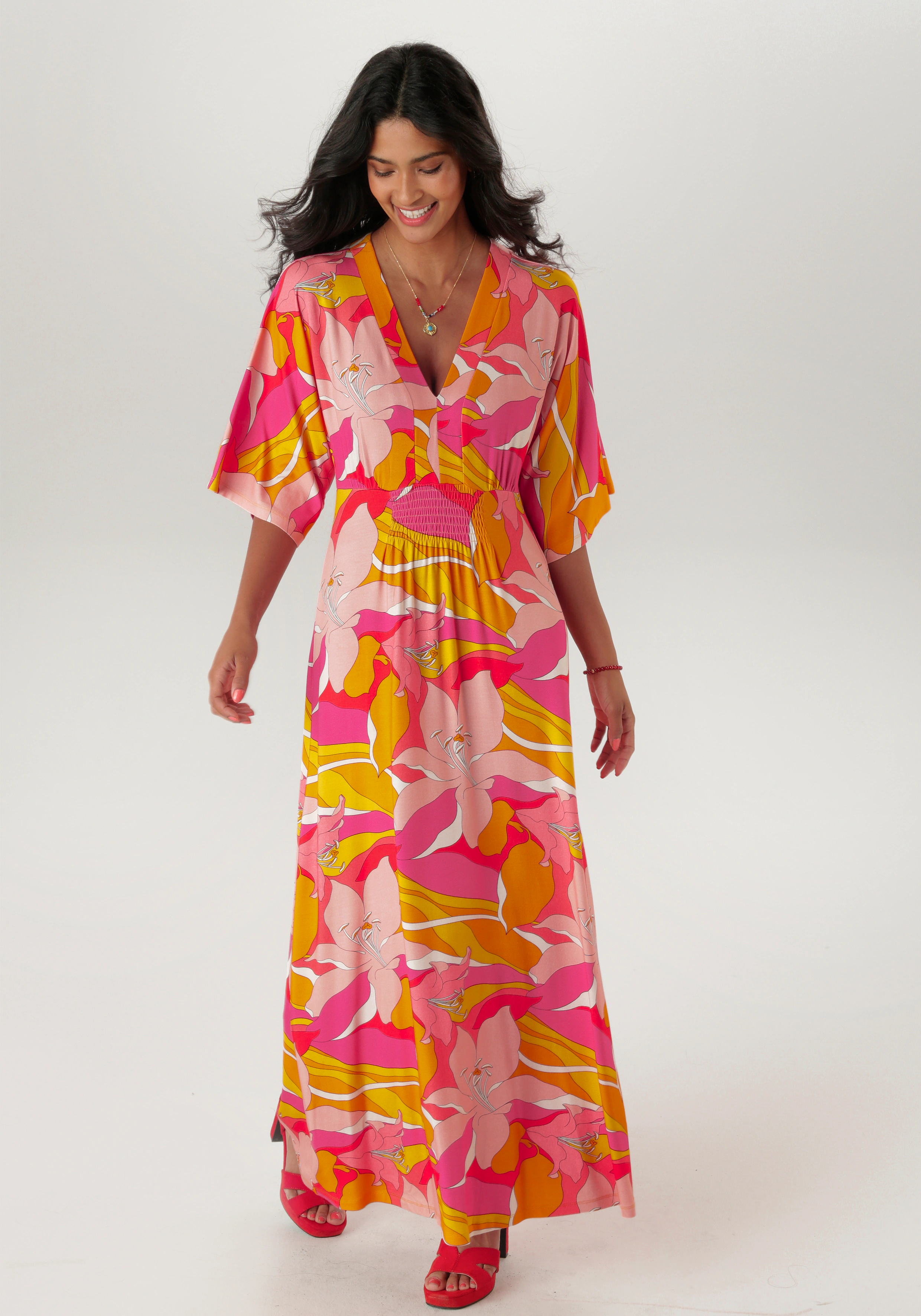 Aniston SELECTED Maxikleid, mit weiten, 3/4-langen Ärmeln günstig online kaufen