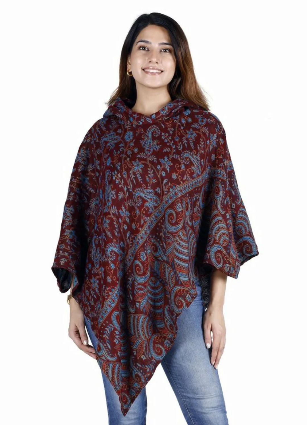 Guru-Shop Langjacke Poncho mit Kapuze, Goa Hippie, Boho Poncho - wine günstig online kaufen