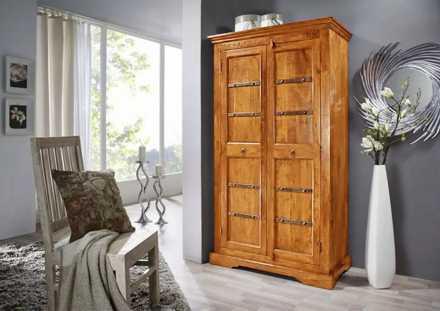 Massivmoebel24 Dreh-/Schwebetürenschrank Schrank Akazie 97x50x176 honig lac günstig online kaufen