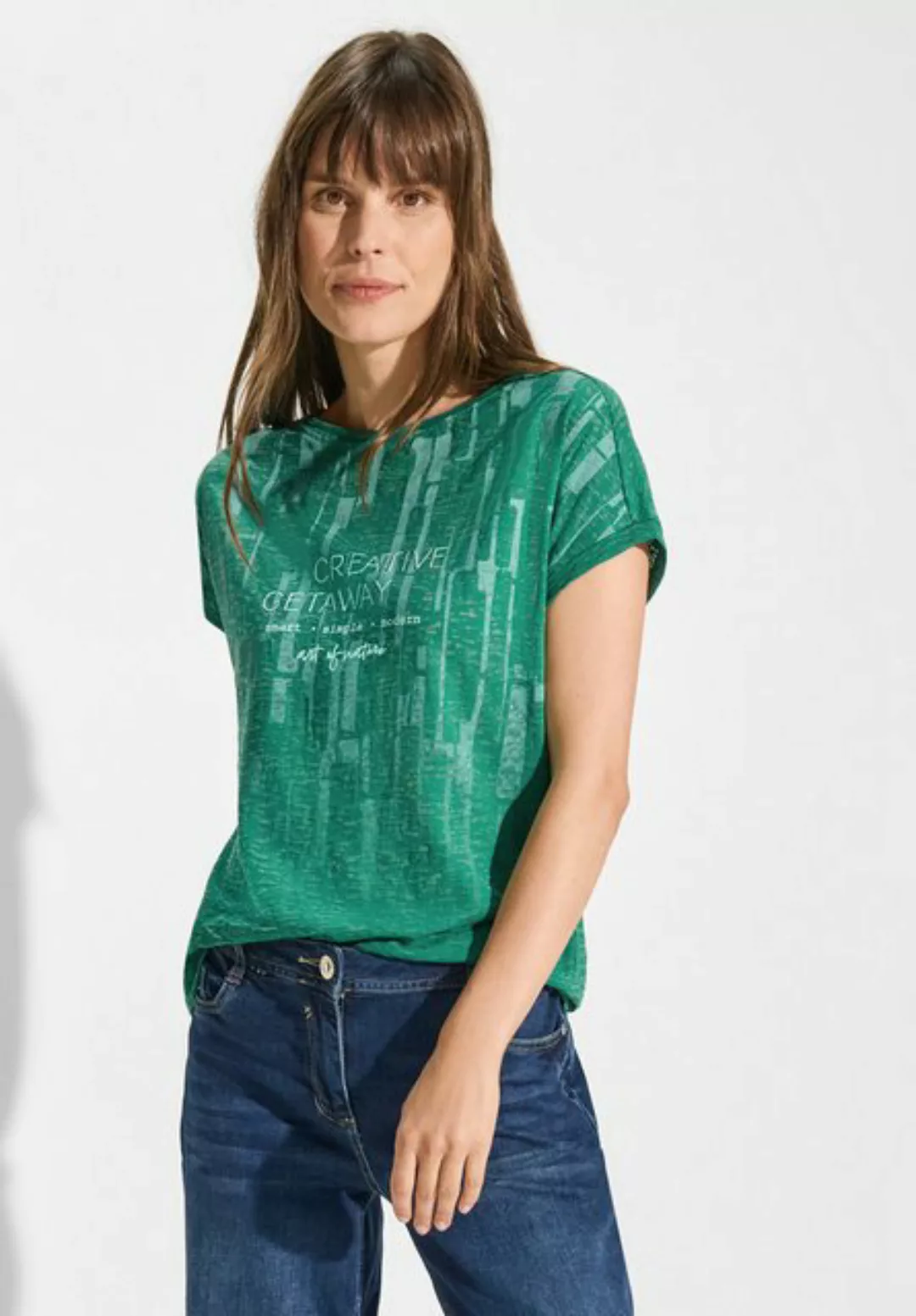 Cecil Kurzarmshirt Damen T-Shirt mit Burnout - T-Shirt mit Verlauf-Print - günstig online kaufen