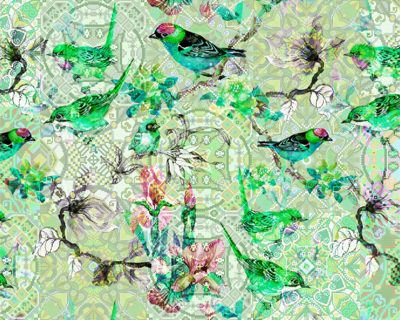 Fototapete "mosaic birds 1" 4,00x2,70 m / Glattvlies Perlmutt günstig online kaufen