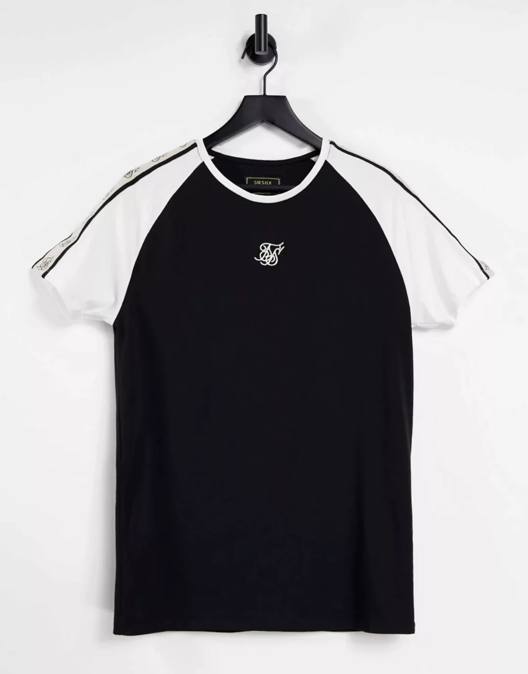 Siksilk – Hochwertiges T-Shirt mit Raglanärmeln mit Zierband in Schwarz günstig online kaufen