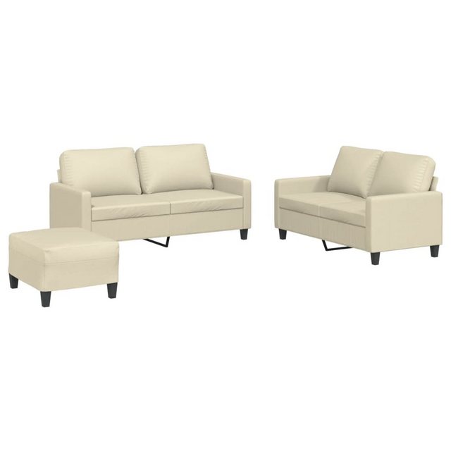 vidaXL Sofa Sofagarnitur mit Kissen Kunstleder, Standard + Fußhocker, Creme günstig online kaufen